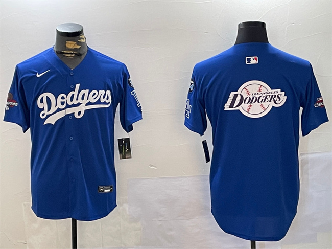 Men's Royal Los Angeles Dodgers Team Big Logo 2024 World Series Champions With Fernando Memorial Patch Alternate Limited Stitched Baseball Jersey